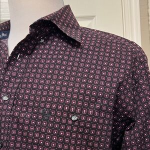 Wrangler Cowboy Cut Collection Black and Pink Geometric Button Down Shirt Sz M